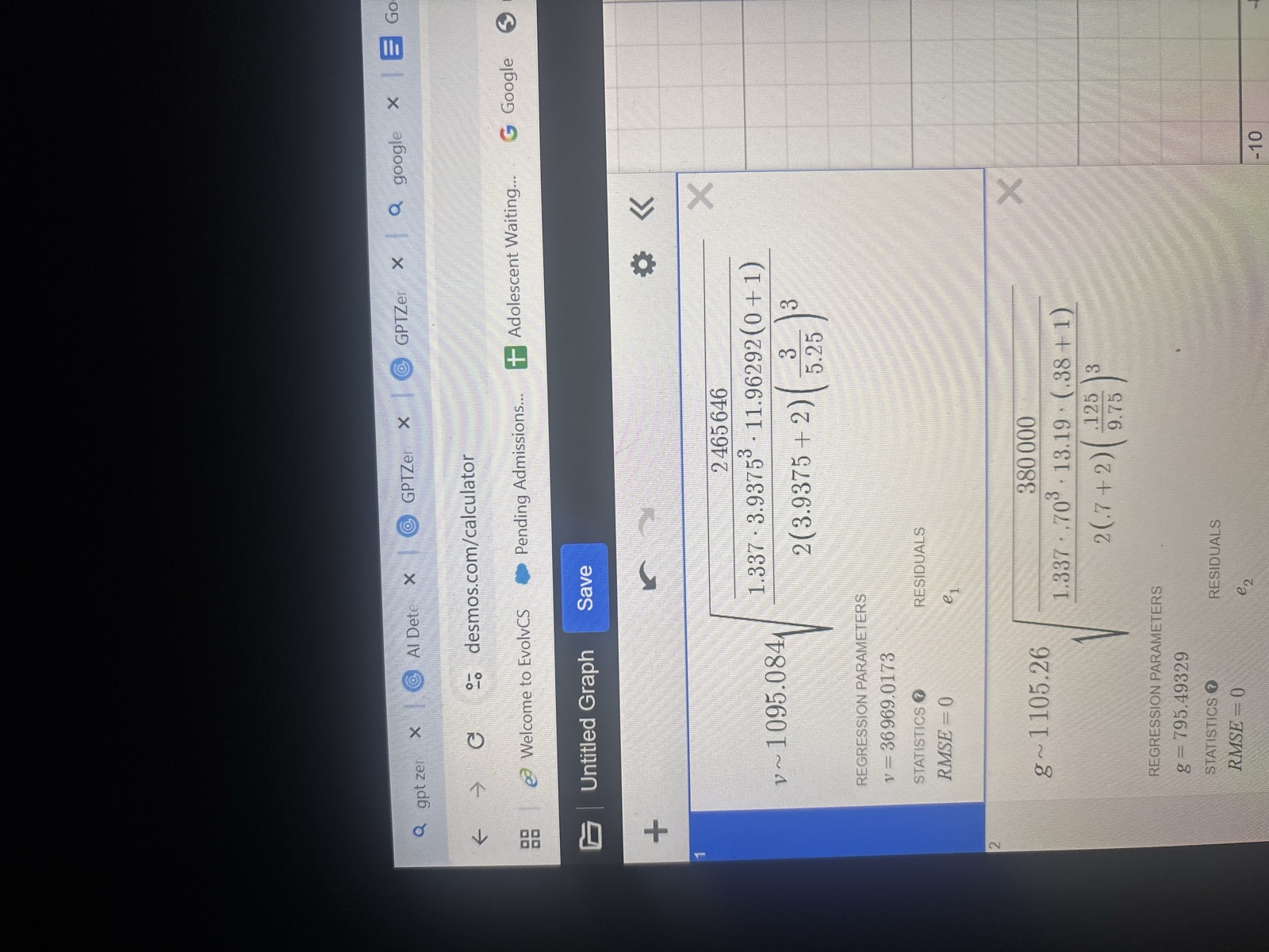 Fin flutter speed equations worked out in Desmos